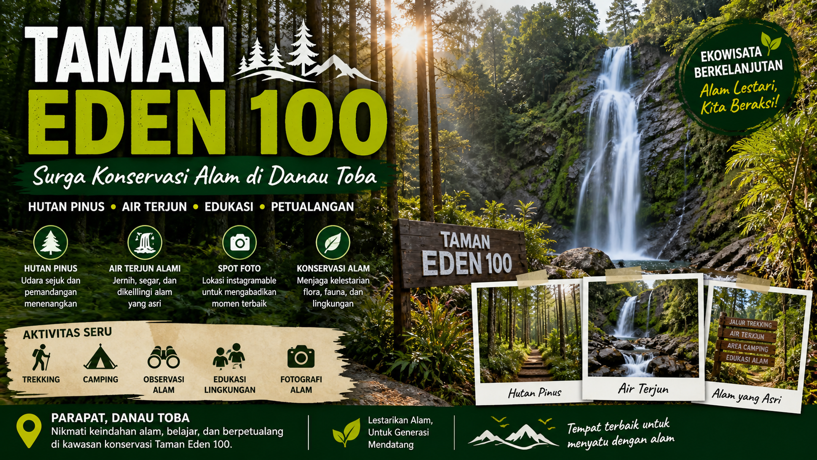 Wisata Hutan Pinus dan Air Terjun di Taman Eden