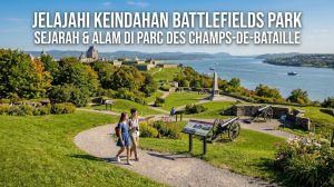 Pemandangan Battlefields Park atau Plains of Abraham di Quebec, taman bersejarah yang menjadi lokasi pertempuran penting pada abad ke-18.