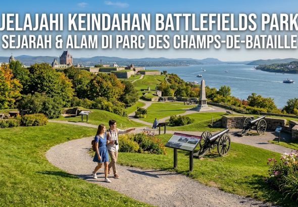 Pemandangan Battlefields Park atau Plains of Abraham di Quebec, taman bersejarah yang menjadi lokasi pertempuran penting pada abad ke-18.