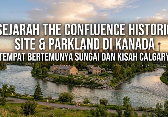 The Confluence Historic Site & Parkland di Calgary, Kanada, di kawasan pertemuan Sungai Bow dan Sungai Elbow.