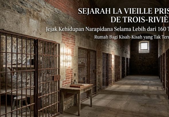 La Vieille Prison de Trois-Rivières di Quebec, Kanada, bangunan penjara batu bersejarah dari abad ke-19.