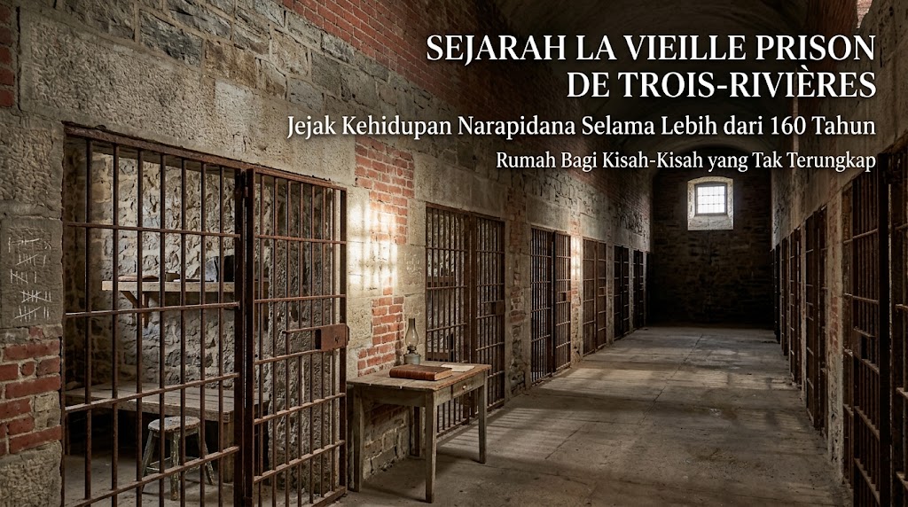La Vieille Prison de Trois-Rivières di Quebec, Kanada, bangunan penjara batu bersejarah dari abad ke-19.