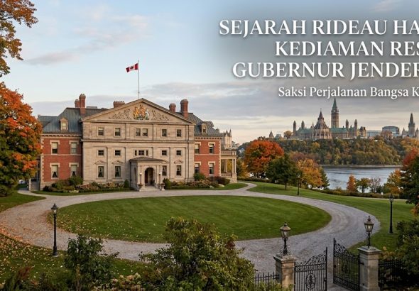 Rideau Hall di Ottawa, Kanada, kediaman resmi gubernur jenderal dengan bangunan klasik dan taman bersejarah.